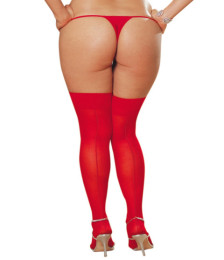 Bas nylon rouges coutures grande taille pour jarretelles 